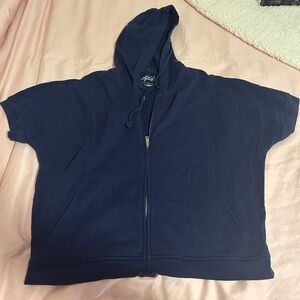 Navy Blue short sleeve zip up hoodie
